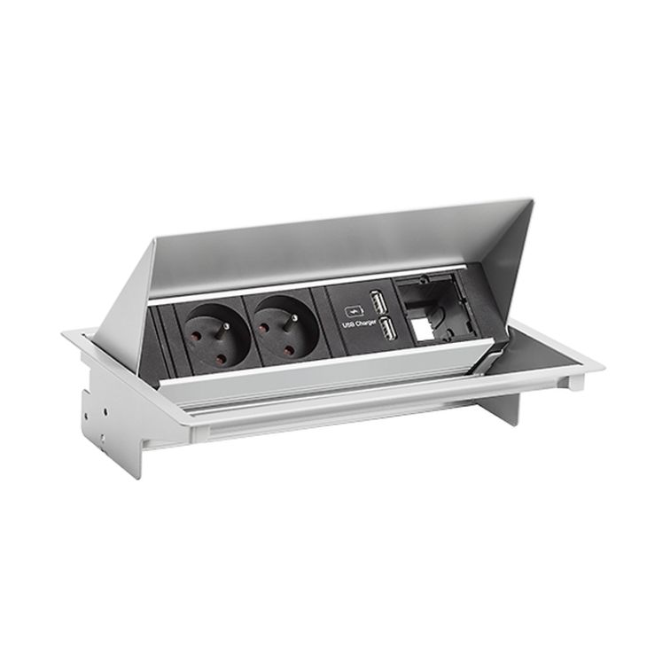 Électrification des bureaux et gestion des câbles - Bachmann - CONEO set (2x UTE + 1x USB CHARGER A/A + 1x MOD VIDE) RAL9006 + 0,2m GST18 - 900.407
