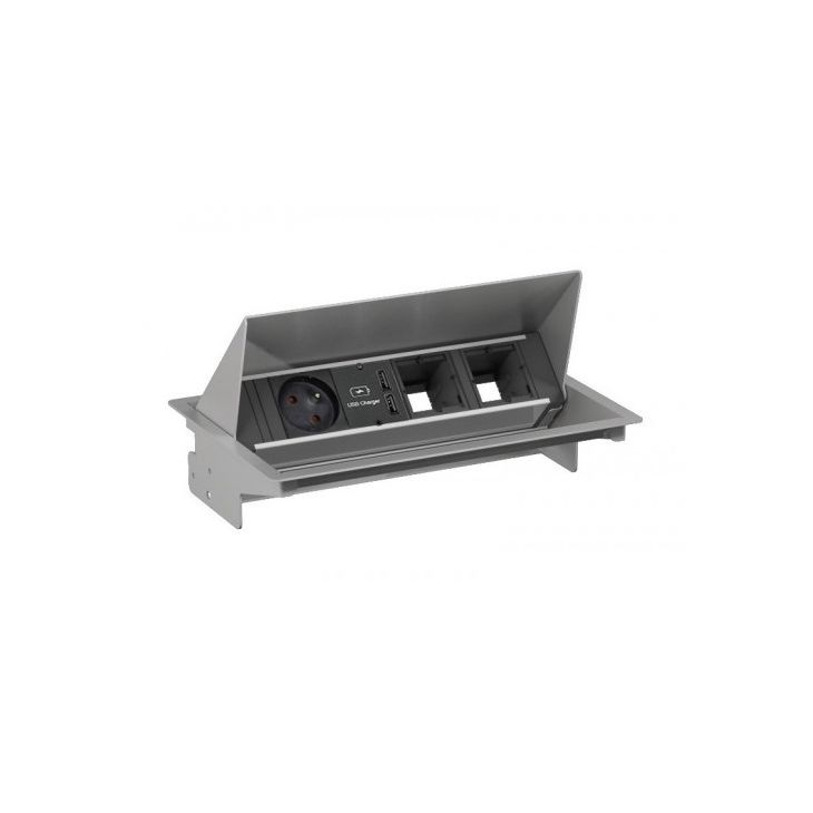 Kantoor elektrificatie en kabelmanagement - Bachmann - CONEO set (1x UTE 1x USB CHARGER A/A 2x lege mod.) zwart RAL9006 met kabel 0,2m GST18i3 - 900.409