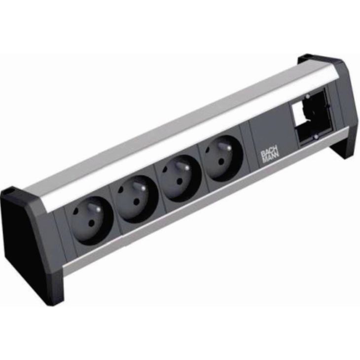 Électrification des bureaux et gestion des câbles - Bachmann - DESK1 5x modules (4x UTE + 1x place vide) Alu + 1m GST18 - 902.0038