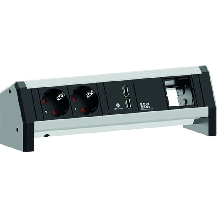 Électrification des bureaux et gestion des câbles - Bachmann - DESK1 2x Schuko 1x Chargeur USB 1x Module vide GST18 - 902.0182