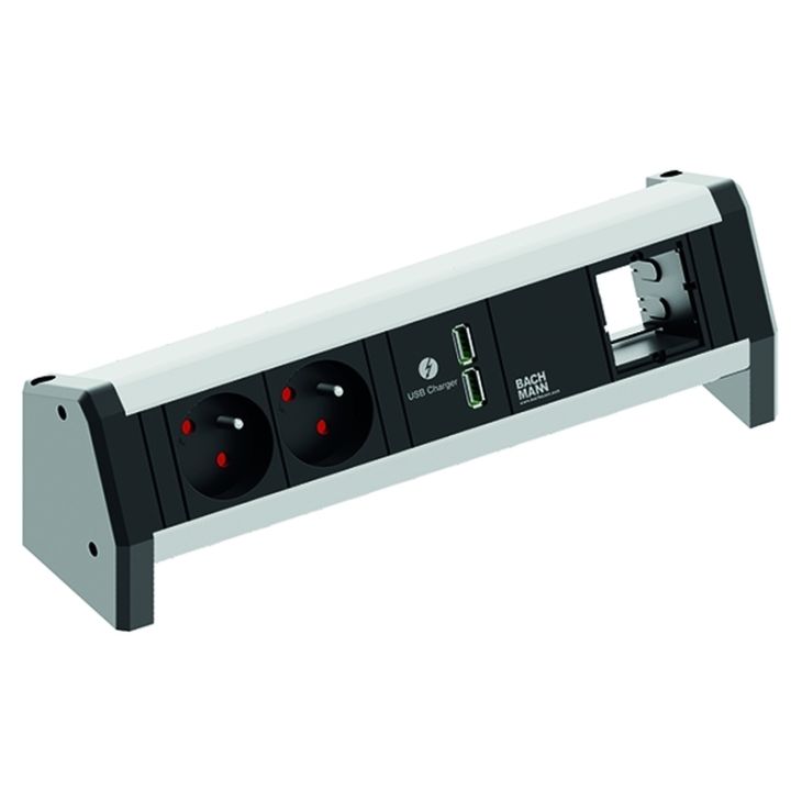 Kantoor elektrificatie en kabelmanagement - Bachmann - DESK1 4 modulen (2x UTE 1x USB Charger A/A 1x Lege mod.) Alu met kabel 0,2m GST18i3 - 902.0185