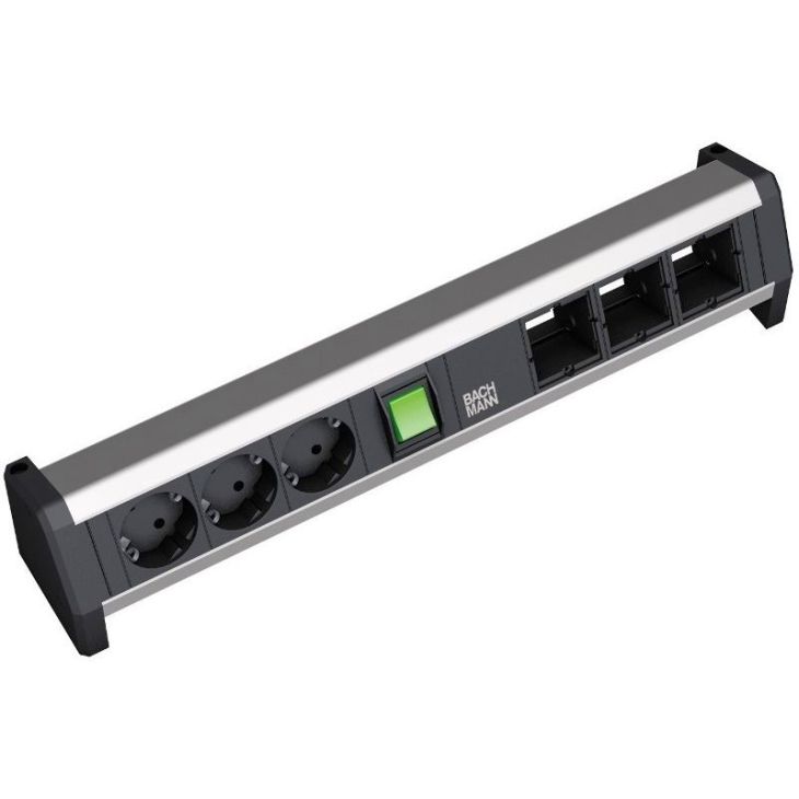 Électrification des bureaux et gestion des câbles - Bachmann - DESK1 1x interrupteur 3x Schuko 3x module vide - 902.019
