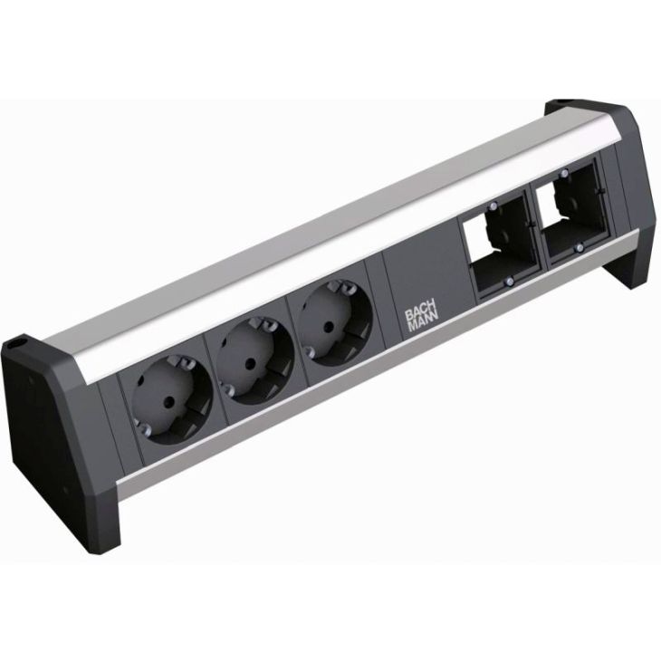 Kantoor elektrificatie en kabelmanagement - Bachmann - DESK1 5 modulen (3x Stopcontacten 2x Lege mod.) met GST18i3 (SHUKO) - 902.034