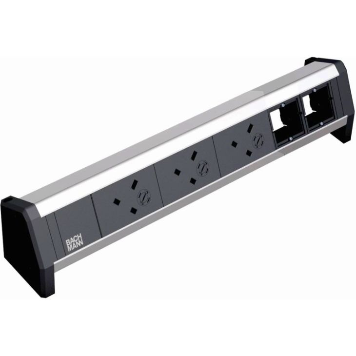 Kantoor elektrificatie en kabelmanagement - Bachmann - DESK1 5 modulen (3x UK 5A 45° 2x Lege mod.)zwart RAL9010 met GST18i3 - 902.039