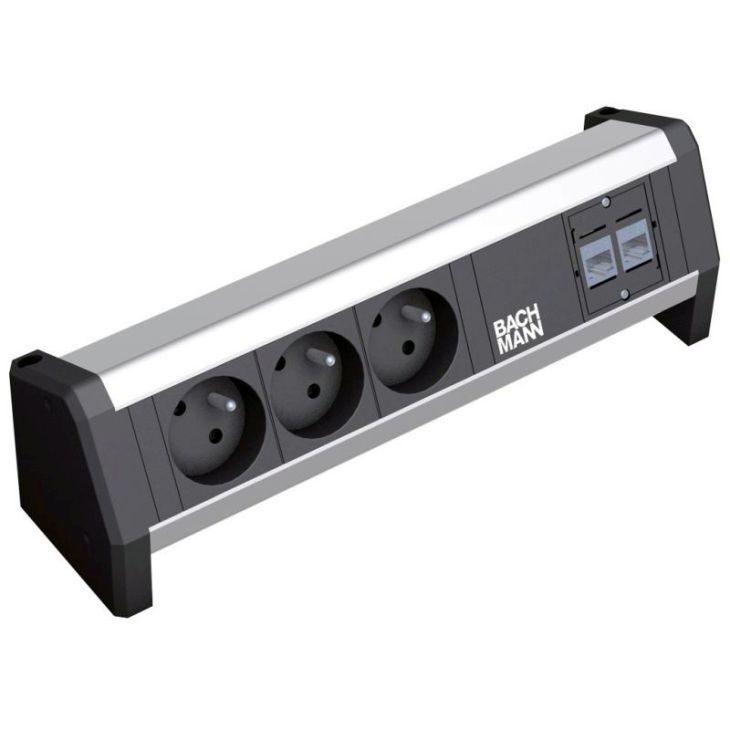 Kantoor elektrificatie en kabelmanagement - Bachmann - DESK1 4 modulen (3x UTE 2x CAT6) Alu met GST18i3 - 902.1079