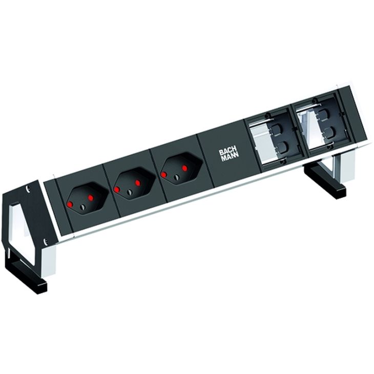 Électrification des bureaux et gestion des câbles - Bachmann - DESK2 3x CH T13 90° 2x Vide Mod. RAL9010 - 902.209