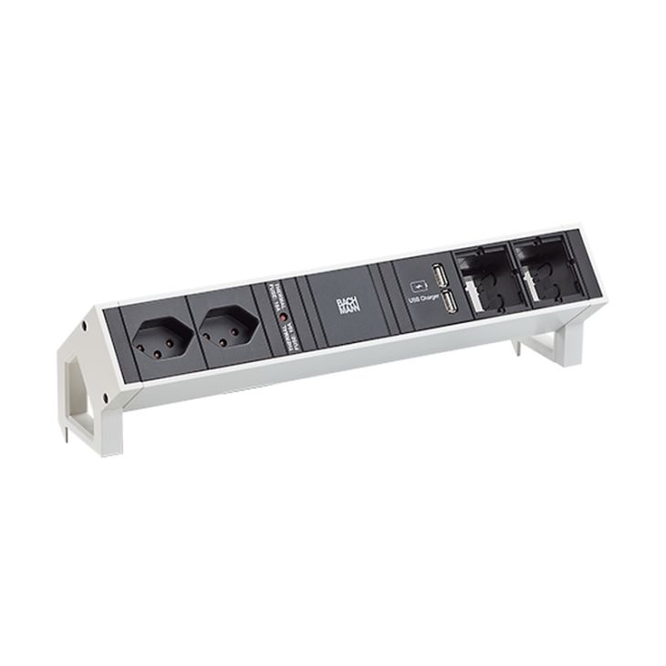 Kantoor elektrificatie en kabelmanagement - Bachmann - DESK2 5 modulen (2x CH T13 1x USB Charger 2x Lege mod)wit RAL9010 - 902.230