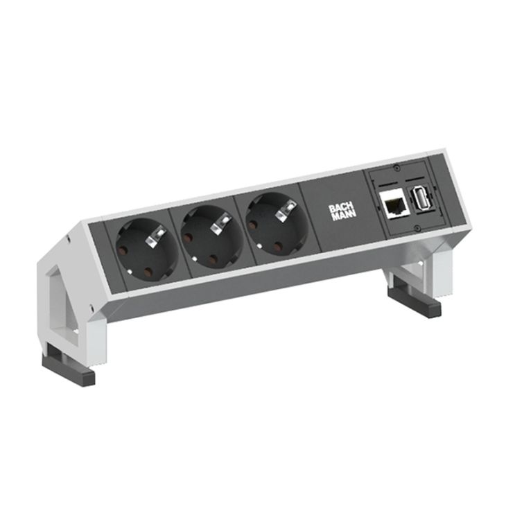 Électrification des bureaux et gestion des câbles - Bachmann - DESK2 3x Schuko 1xCAT6 1xUSB 0,2m GS - 902.301