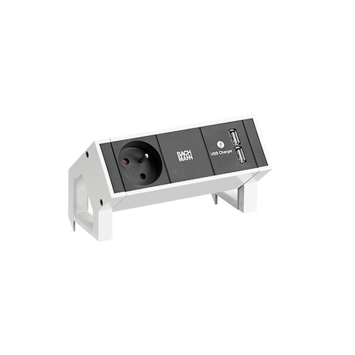 Électrification des bureaux et gestion des câbles - Bachmann - DESK2 2 modules (1x UTE + 1x USB CHARGER A/A) blanc RAL9010 + 0,2m GST18 - 902.3641