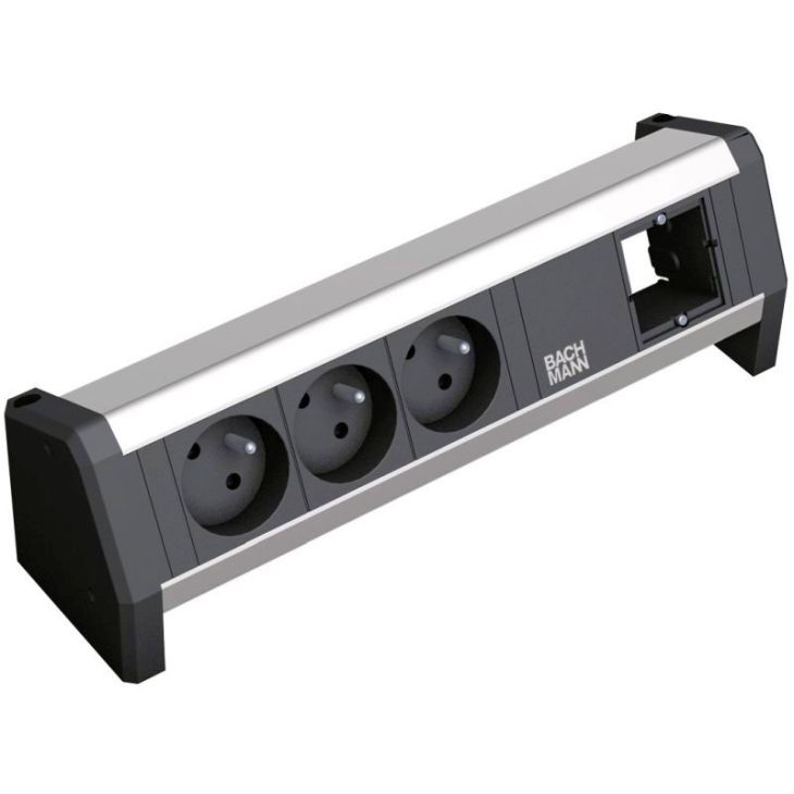 Électrification des bureaux et gestion des câbles - Bachmann - DESK2 3x UTE 1x Mod.Vide 0,5m STROOM ALU - 902.412