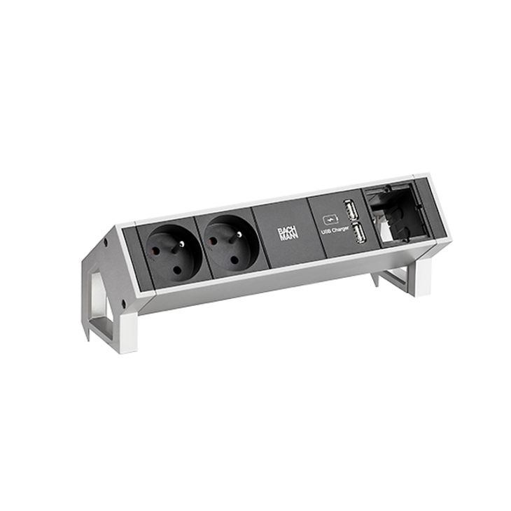 Électrification des bureaux et gestion des câbles - Bachmann - DESK2 4 modules (2x UTE + 1x USB CHARGER A/A + 1x MOD VIDE) Inox + 0,2m GST18 - 902.432
