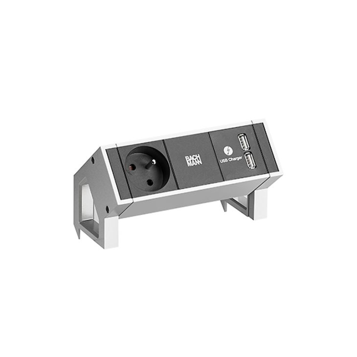 Kantoor elektrificatie en kabelmanagement - Bachmann - DESK2 2 modulen (1x UTE 1x USB Charger A/A) Inox met 0,2m GST18i3 - 902.5711
