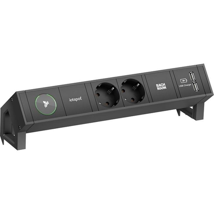 Électrification des bureaux et gestion des câbles - Bachmann - DESK2 4 mod.(1x IOTSPOT+ 2x SCHUKO+ 1x USB CHR A/A) noir RAL9005+ 0,2m GST18 - 902.800
