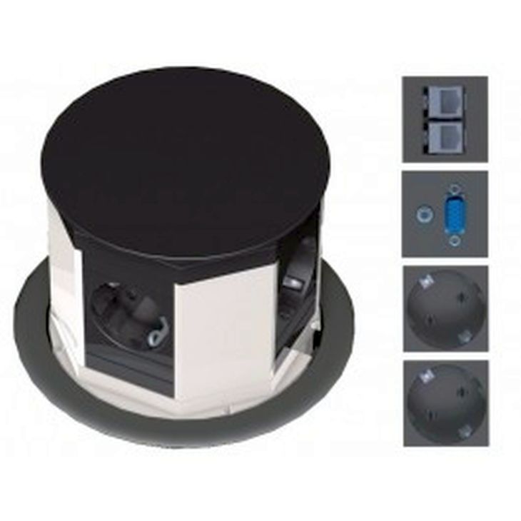 Électrification des bureaux et gestion des câbles - Bachmann - LIFT 2x Schuko 2x CAT6 3m 1x VGA +Jack - 904.002