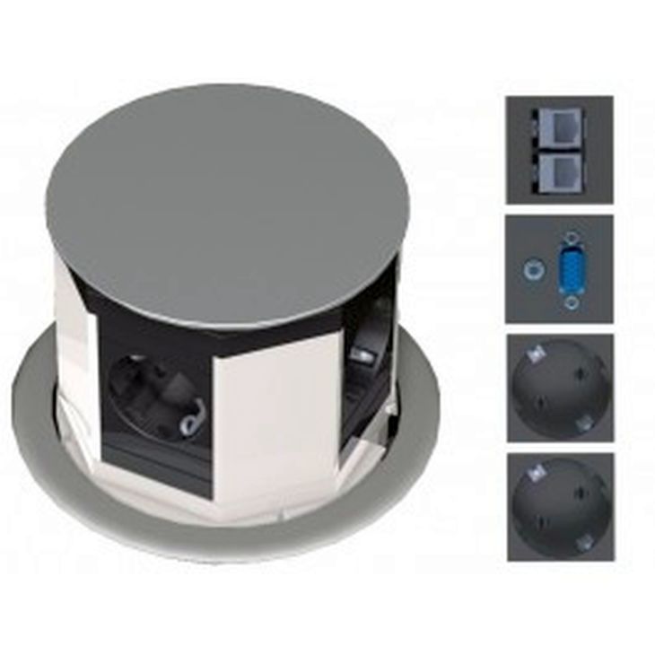 Électrification des bureaux et gestion des câbles - Bachmann - LIFT 2x Schuko 2x CAT6 3m 1xVGA +Jack - 904.010