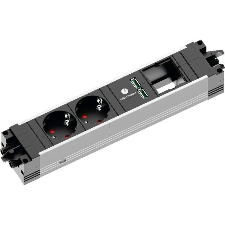 Électrification des bureaux et gestion des câbles - Bachmann - STEP ALU powerstrip 4 modules (3x SCHUKO+ 1x MOD VIDE) GST18 - 906.1013