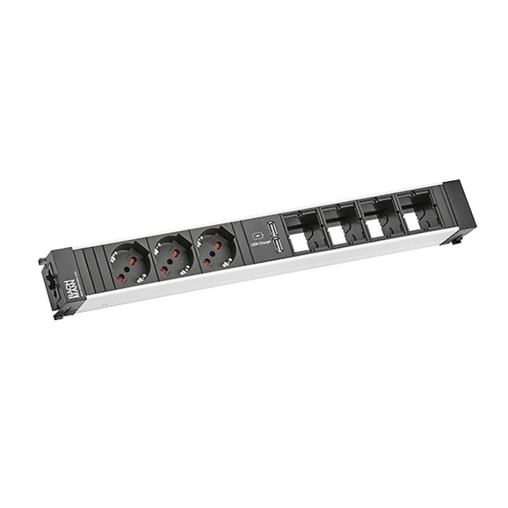 Électrification des bureaux et gestion des câbles - Bachmann - CONFERENCE power strip ALU xIT Italian socket outlets black - 909.0105