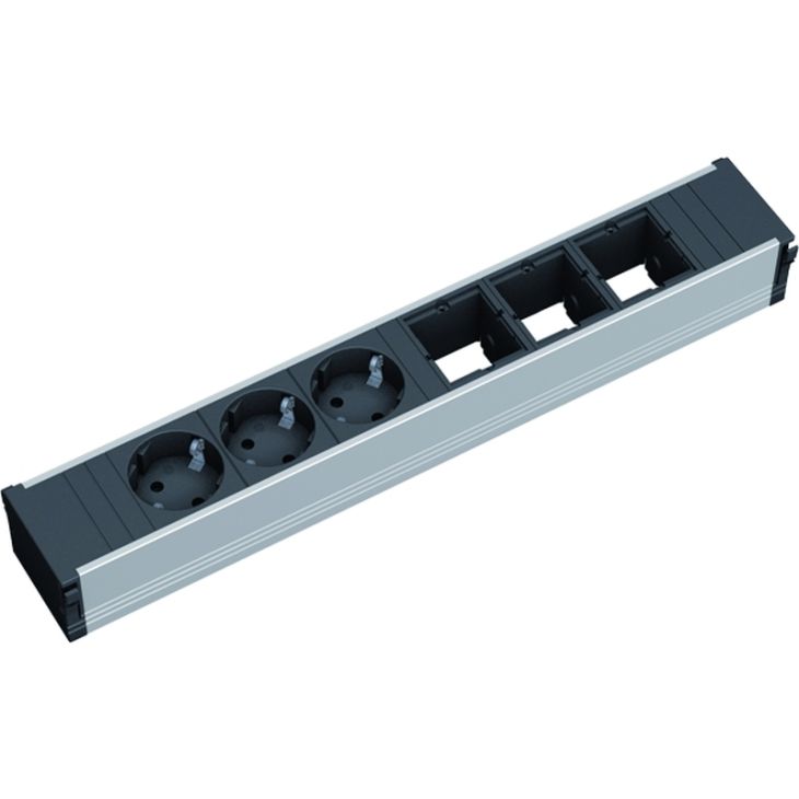 Électrification des bureaux et gestion des câbles - Bachmann - CONI powerstrip 6 modules (3x SCHUKO + 3x MOD VIDE) + 0,2m GST18 - 912.006