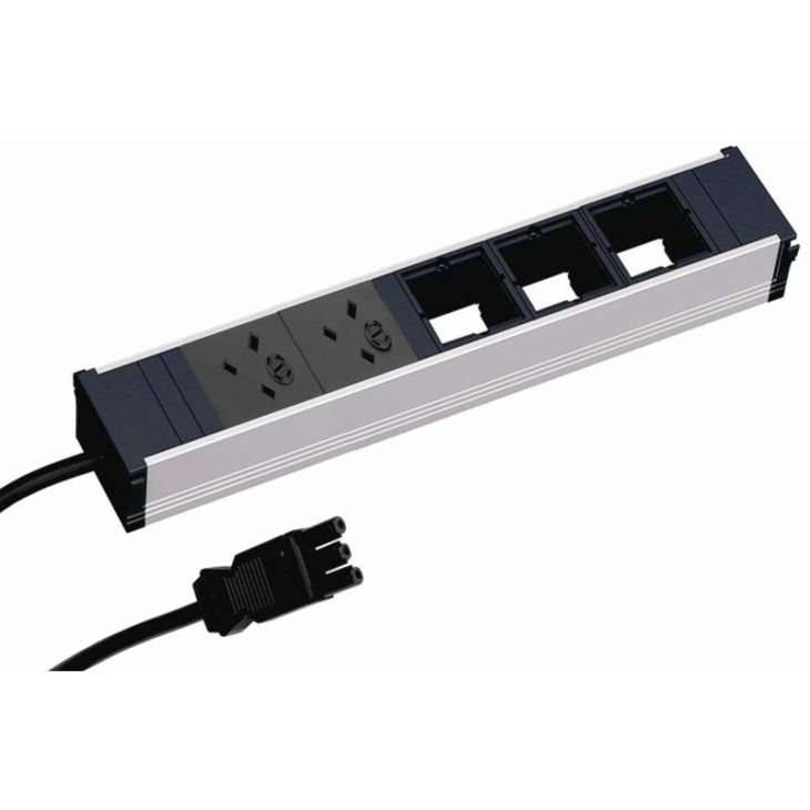 Kantoor elektrificatie en kabelmanagement - Bachmann - CONI powerstrip 5 modulen (2x UK 45° 3,15A 3x Custom mod)zwart met kabel 1m 3G1,5mm² GST18i3 - 912.0124