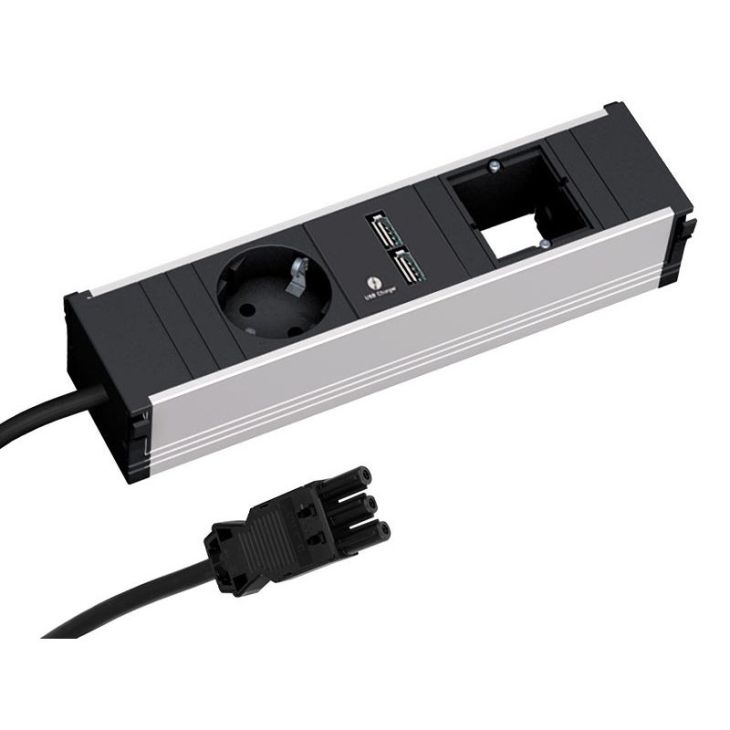 Kantoor elektrificatie en kabelmanagement - Bachmann - CONI powerstrip 3 modulen (1x Stopcontact 1x USB Charger A/A 1x Lege mod)met kabel 0,2m GST18i3 (SHUKO) - 912.0167