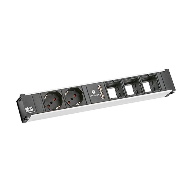 Kantoor elektrificatie en kabelmanagement - Bachmann - CONI powerstrip 3 modulen (2x IT Italian 1x USB Double) GST18i3 - 912.0242