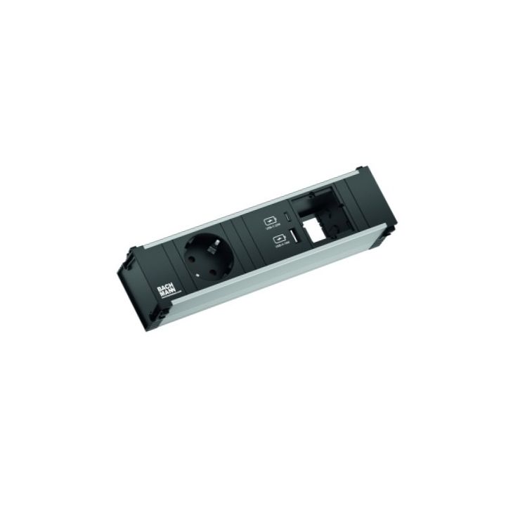 Électrification des bureaux et gestion des câbles - Bachmann - CONI powerstrip 3 mod.(1xSCHUKO+ 1xUSB CHARGER A&C 22W+ 1xMod. vide)+0,2m GST18 - 912.167