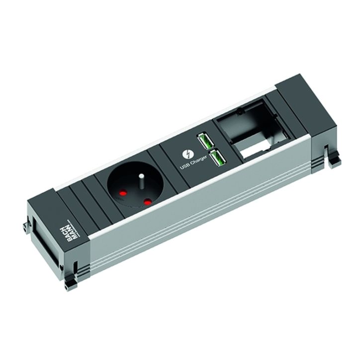 Électrification des bureaux et gestion des câbles - Bachmann - POWER FRAME powerstrip 3mod. (1xUTE +1xUSB CHARGER A/A + 1xMOD VIDE) +0,2m GST18 - 916.0042