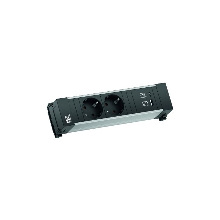 Kantoor elektrificatie en kabelmanagement - Bachmann - POWER FRAME powerstrip 3 modulen (2x Stopcontacten 1x USB Charger A&C 22W)met kabel 0,2m GST18i3 - 916.501