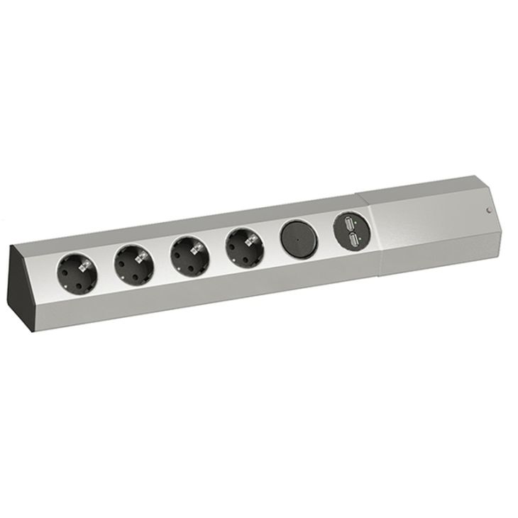 Kantoor elektrificatie en kabelmanagement - Bachmann - Kitchen outlet wall/corner Alu profile 1x Schakelaar 1x USB Charger 4x Stopcontacten met kabel  2,0m H05VV-F3G1,5mm² (SHUKO) - 923.008