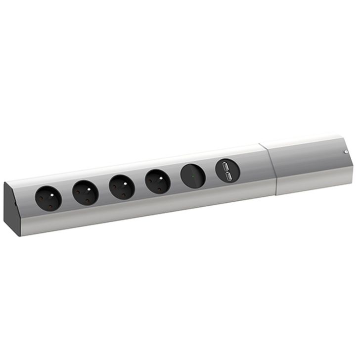 Électrification des bureaux et gestion des câbles - Bachmann - Prise murale de cuisine / coin Profil ALU, interrupteur, 4xUTE & USB Charger - 923.012