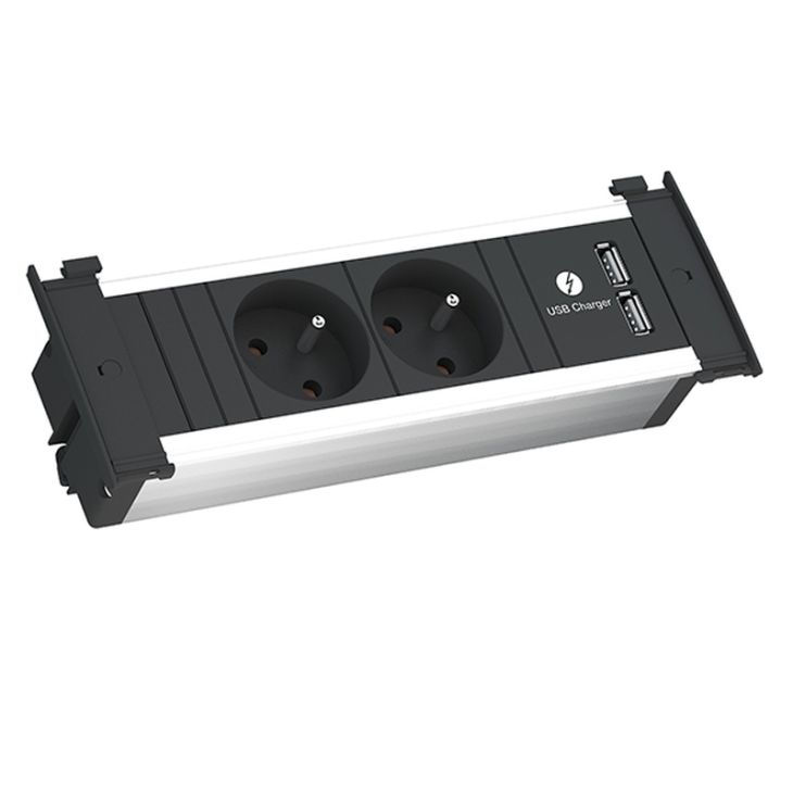 Électrification des bureaux et gestion des câbles - Bachmann - KAPSA power strip 3 modules (2x UTE + 1x USB CHARGER A/A) + 2m cable - 927.004