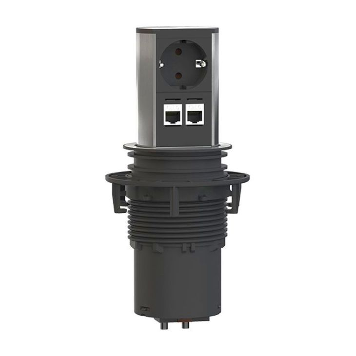 Kantoor elektrificatie en kabelmanagement - Bachmann - ELEVATOR 1x Stopcontact 2x RJ45 CAT6 90° Chrome mat (SHUKO) - 928.004