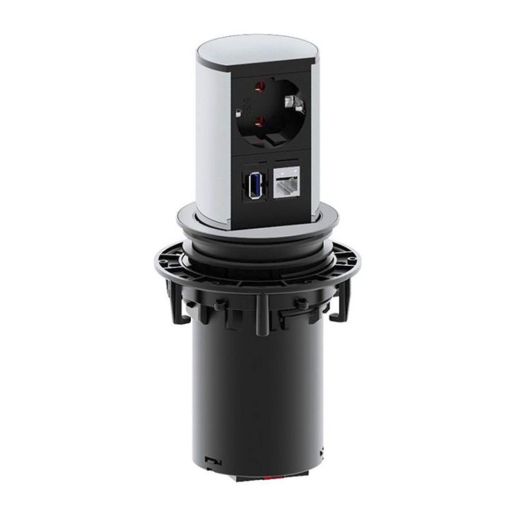 Kantoor elektrificatie en kabelmanagement - Bachmann - ELEVATOR 1x Stopcontact 1x USB 1x RJ45 CAT5e met kabel 0,3m GST18i3 (SHUKO) - 928.005