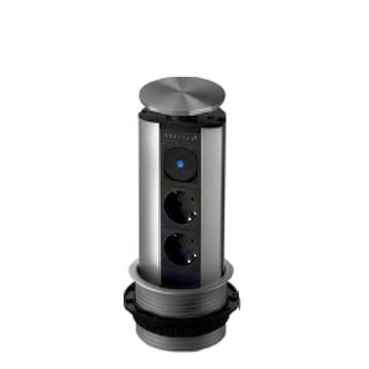 Électrification des bureaux et gestion des câbles - Schulte - EVOLINE PORT 2x10/16A inox + 2xLed + Interrupteur On/Off - 931.00.548