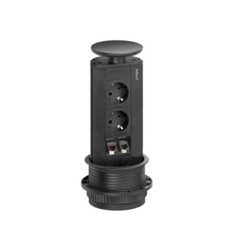 Électrification des bureaux et gestion des câbles - Schulte - EVOLINE PORT 2x10/16A + 2xRJ45 CAT 5 NOIR - 931.00.552