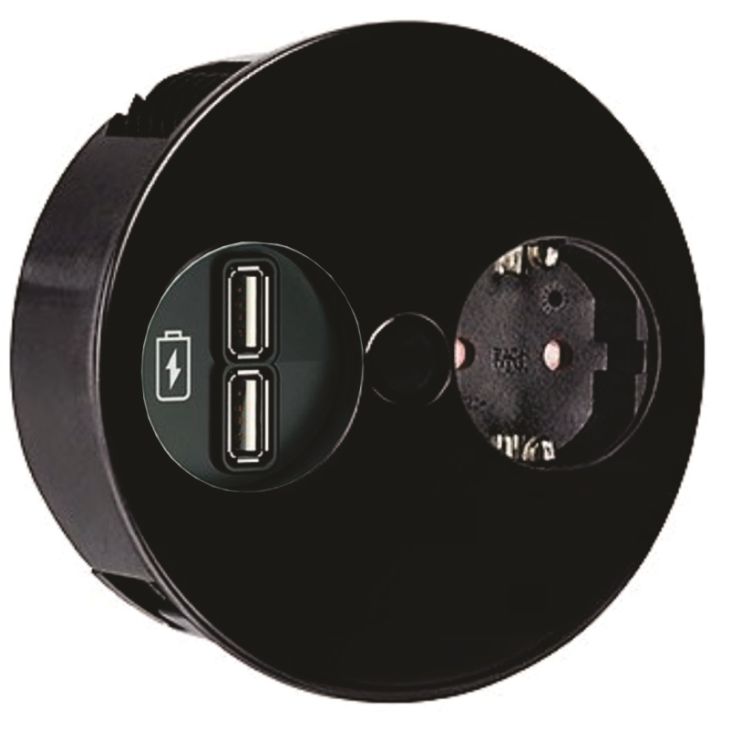 Électrification des bureaux et gestion des câbles - Bachmann - TWIST 1x Schuko 1x Chargeur USB noir mat ral9005(2.0m AEH) - 931.131