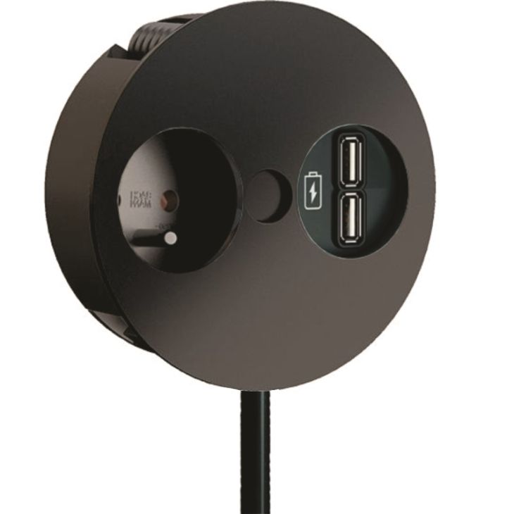 Électrification des bureaux et gestion des câbles - Bachmann - TWIST (1x UTE + 1x USB CHARGER A/A) noirmat + 0,2 mtr cable - 931.135