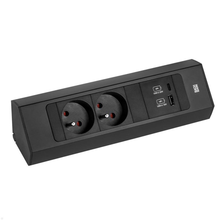 Électrification des bureaux et gestion des câbles - Bachmann - CASIA 2 2x UTE + 1xUSB A/C 22W avec 2mtr. noir RAL9005 - 932.103