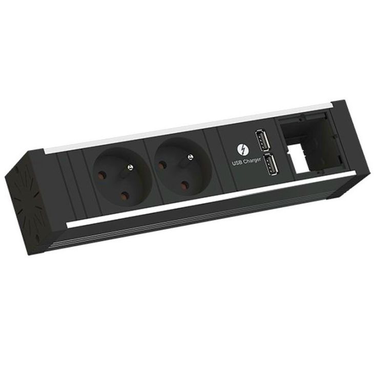 Électrification des bureaux et gestion des câbles - Bachmann - VENID power strip 4 modules (2x UTE + 1x USB CHARGER + 1x MOD VIDE) - 936.002