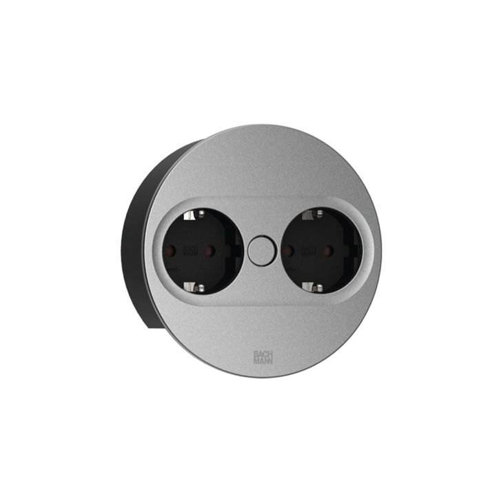 Kantoor elektrificatie en kabelmanagement - Bachmann - TWIST 2 Rond (2x Schuko) mat zilver + 2mtr kabel - 946.008