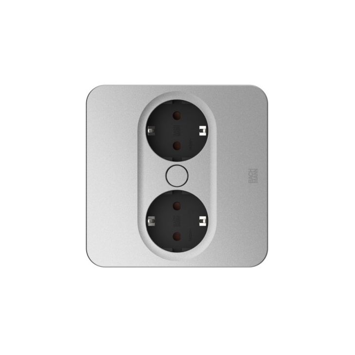 Kantoor elektrificatie en kabelmanagement - Bachmann - TWIST 2 Vierkant (2x Schuko) mat zilver+ 2mtr kabel - 946.009