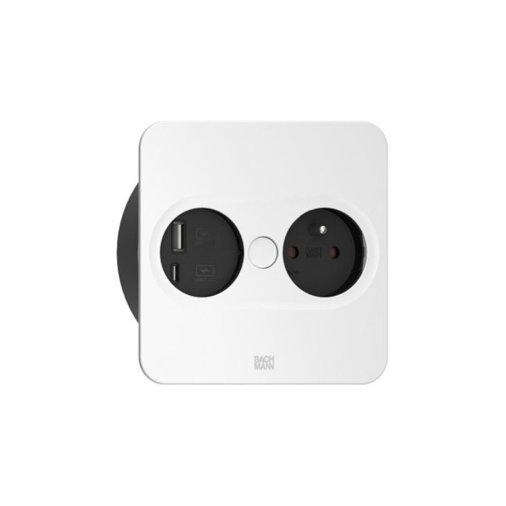 Kantoor elektrificatie en kabelmanagement - Bachmann - TWIST 2 Vierkant (1x UTE + 1x USB charger A/C 22W) mat wit + 2m kabel - 946.207