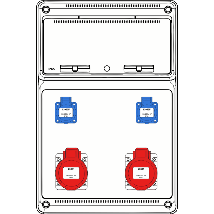 Matériel d'installation - Famatel - Boîte murale combi Large - 2x 16A 5P 400V + 2x mono 230V -  disj (4) - 10kA - FWC-L-01-10kA