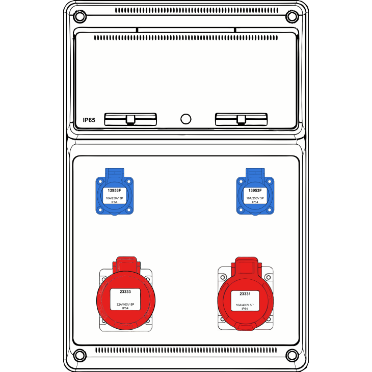 Matériel d'installation - Famatel - Boîte murale combi Large - 1x 16A 5P 400V + 1x 32A 5P 400V + 2x mono 230V - disj (3) - 10kA - FWC-L-02-10kA