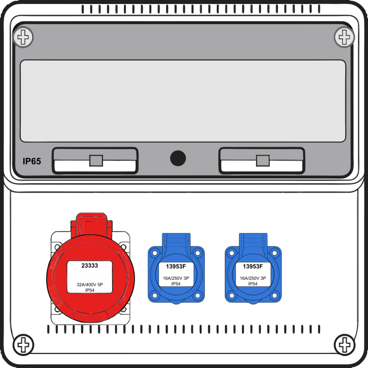 Matériel d'installation - Famatel - Boîte murale combi Medium - 1x 32A 5P 400V + 2x mono 230V - int + disj (2) - 10kA - FWC-M-07-10kA