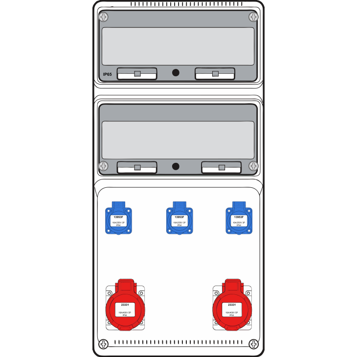 Installatiemateriaal - Famatel - Wandcombi XLarge - 2x 16A 5P 400V + 3x mono 230V - diff + aut (5) - FWC-XL-01