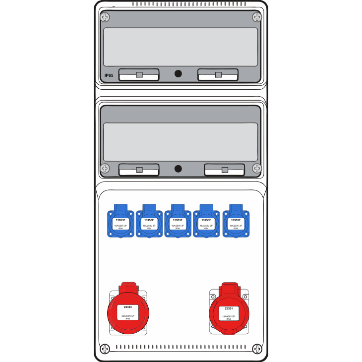 Installatiemateriaal - Famatel - Wandcombi XLarge - 1x 16A 5P 400V + 1x 32A 5P 400V + 5x mono 230V - diff + aut (5) - 10kA - FWC-XL-06-10kA