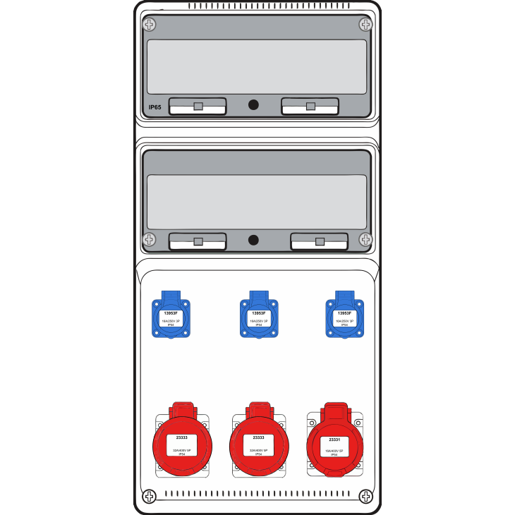 Matériel d'installation - Famatel - Boîte murale combi XLarge - 1x 16A 5P 400V + 2x 32A 5P 400V + 3x mono 230V - int + disj (5) - 10kA - FWC-XL-08-10kA