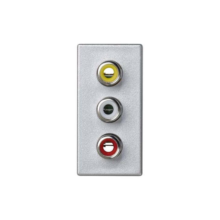 Stekkers, schakelaars en stopcontacten - Simon - K45 plaat 1/2 mech met 3 connectoren RCAudio & VIDEO schroefaansluiting Alu - K105B/8