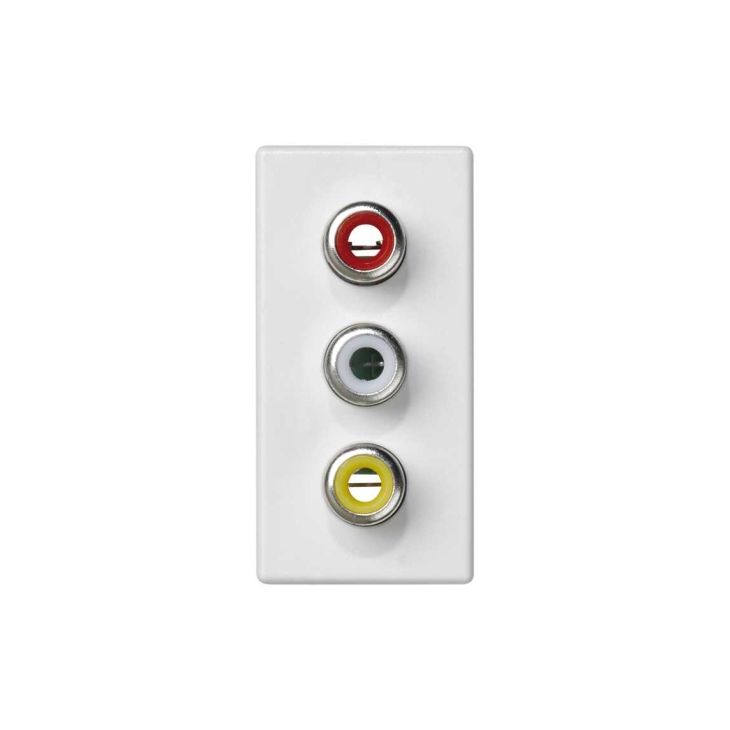 Stekkers, schakelaars en stopcontacten - Simon - K45 plaat 1/2 mech met 3 connectoren RCAudio & VIDEO schroefaansluiting Wit - K105B/9